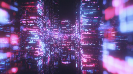 Obraz premium Abstract Neon Cityscape with Glitching Lights