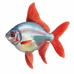 Fototapeta premium watercolor painting of a bright cardinalfish with its silver and red colors, on isolated white background