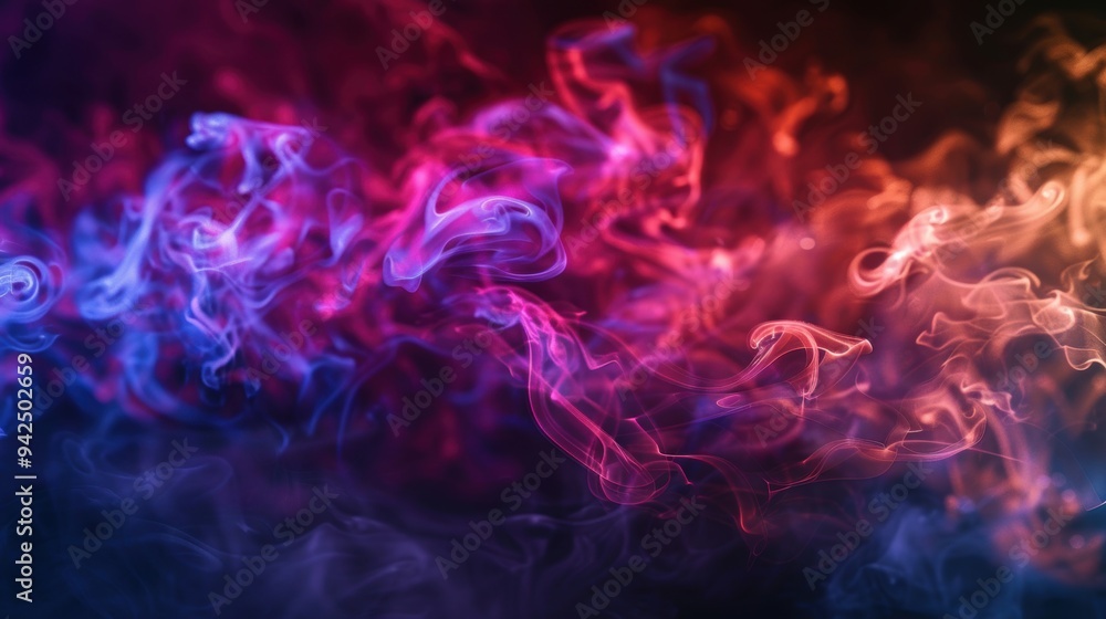 Poster abstract image of swirling colored smoke in a dark environment, creating a mystical and vibrant visu