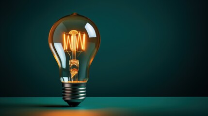 Close-up of a vintage light bulb glowing warmly against a dark background, showcasing its intricate filament design.