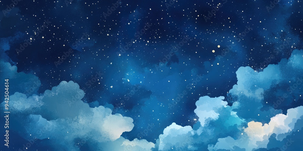 Poster isolated background featuring a night sky with stars in a 3d cartoon rendering style watercolor