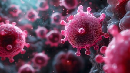 Close-up view of viruses in a vibrant, microscopic world, showcasing intricate details and structures in stunning color contrast.