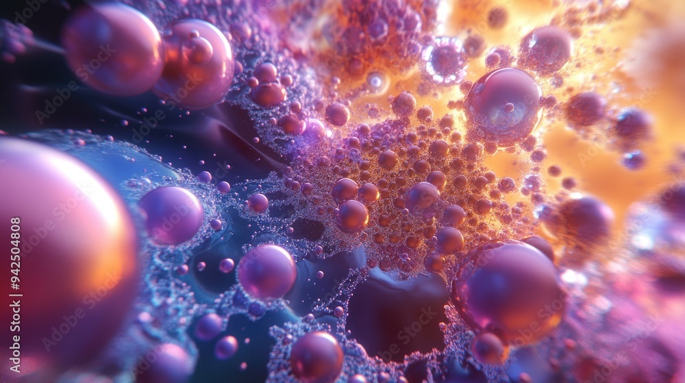 Aufkleber Elementary Particles series depicted through 3D cartoon rendering showcasing an interplay of abstract fractal forms related to nuclear physics and graphic design
