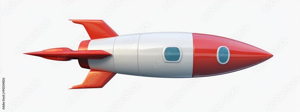 Poster Isolated on a white background a space rocket in 3D cartoon rendering