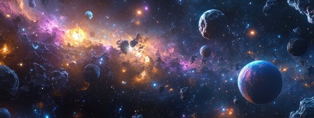 Endless universe featuring stars and galaxies in outer space designed in 3D cartoon rendering Cosmos art
