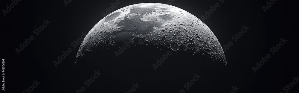 Aufkleber half moon in its first quarter phase isolated against a black sky depicted in a 3d cartoon rendering