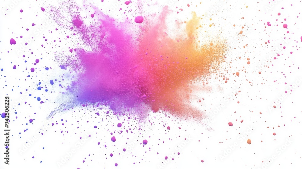 Poster abstract colorful powder splattered background in a 3d cartoon rendering on a white backdrop