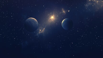 Obraz premium 2D illustration in a 3D cartoon rendering style Vast deep space featuring bright stars planets and moons Diverse science fiction themed backdrops Space art showcasing alien solar systems and a rea