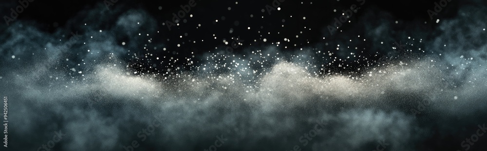 Aufkleber flying dust particles on a black background 3d cartoon rendering