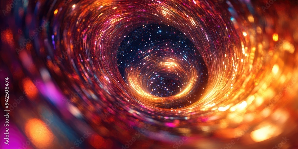 Poster Fractal image illustrating a wormhole in deep space created with 3D cartoon rendering