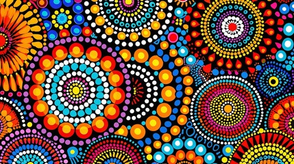 Traditional Australian Aboriginal Dot Painting Style Art in Bright Colors