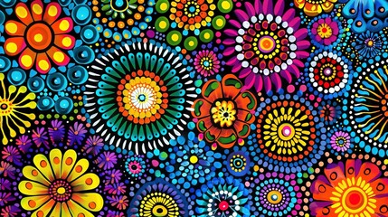 Traditional Australian Aboriginal Dot Painting Style Art in Bright Colors