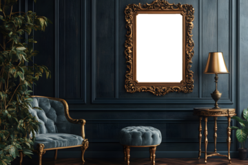 vintage room with frame and chair with PNG file mockup photo frame