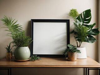 empty photo mockup on table