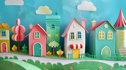 Paper handmade colorful residental area with houses.