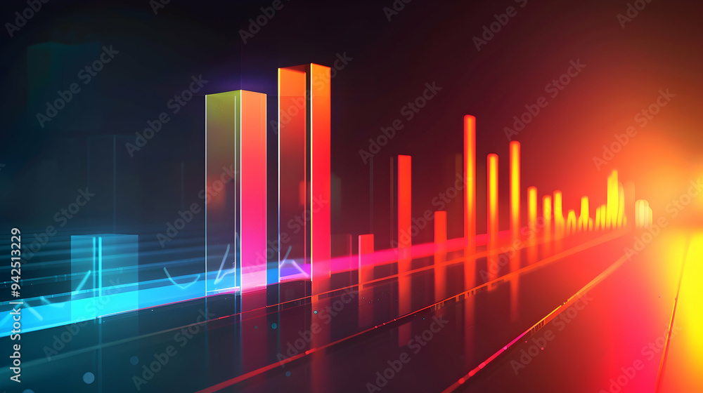 Poster progressive growth bar chart with glowing top segment