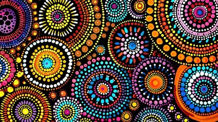Australian Aboriginal Traditional Dot Painting Featuring Bright Colors