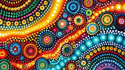 Australian Aboriginal Traditional Dot Painting Featuring Bright Colors
