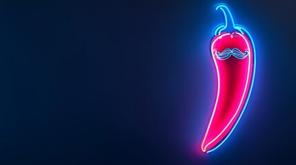 Neon Fiesta Chili Pepper with Mustache Copy Space for Text