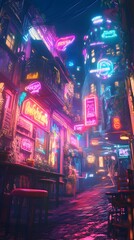 Obraz premium Neon-lit Alleyway in a Futuristic City at Night