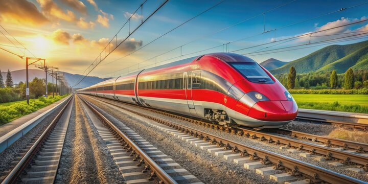 High-speed Frecciarossa Trenitalia train traveling on railway track in Italy, Frecciarossa, Trenitalia, Italy, train