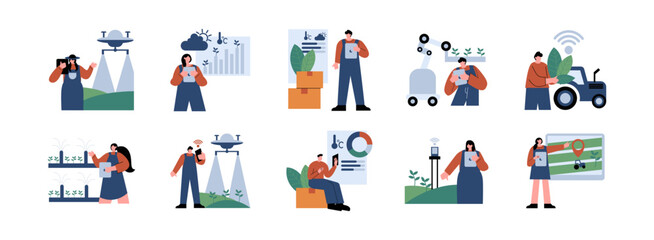 Agriculture Technology flat illustration set. Include of agriculture, agritech, plant, digital, and farming. Vector illustration isolated transparent background