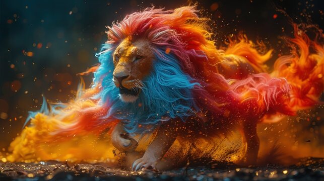 Colorful Anthropomorphic Lion with a Comical Twist