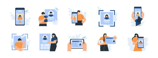 Digital Identity flat illustration set. Include of digital, technology, identity, security, and information. Vector illustration isolated transparent background