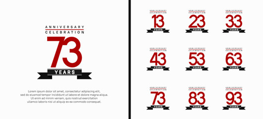 anniversary logo set. vector design with red color and black ribbon can be use for celebration
