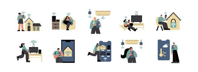 Smart Home Technology flat illustration set. Include of technology, home, smart, control, and automation. Vector illustration isolated transparent background
