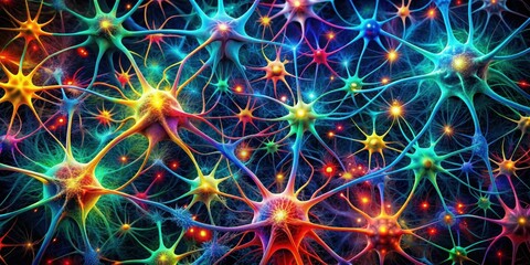 Obraz premium Colorful abstract pattern resembling neural networks and synapses, neurons, brain, connection, abstract, colorful