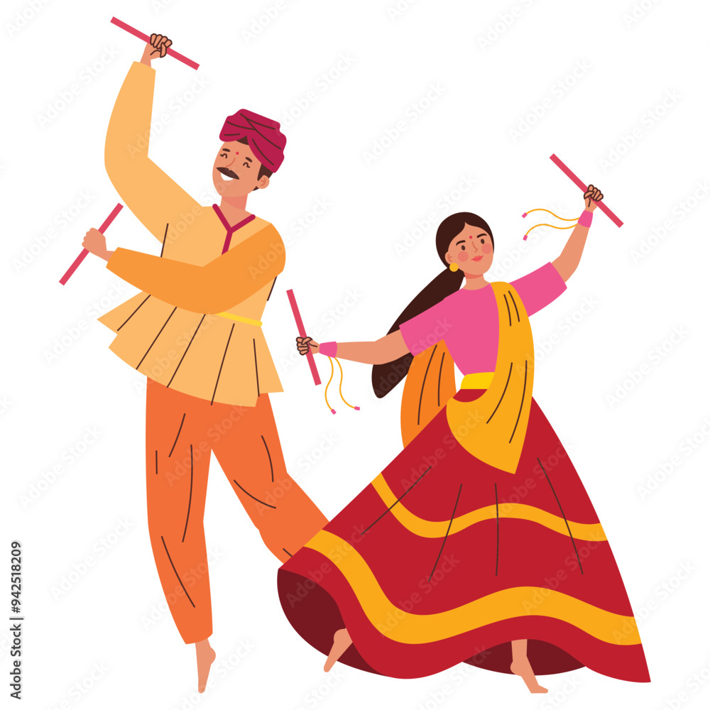 Wall mural hindu dancers dancing in navratri festival