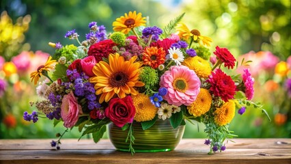 Obraz premium Vibrant floral arrangement featuring a variety of colorful flowers and greenery, flowers, vibrant, arrangement, colorful, bouquet