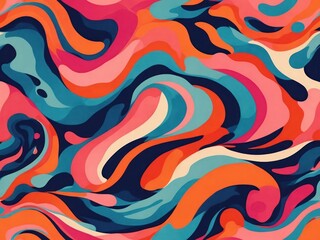 Colorful abstract organic shape print seamless pattern illustration in retro style.