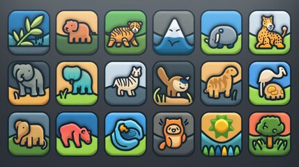 Fototapeta premium Colorful Cartoon Animal Icons.