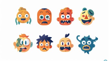 Obraz premium Funny Cartoon Faces with Different Expressions.