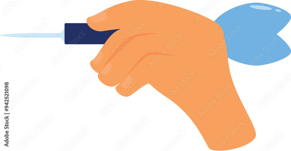 Poster hand is holding a dart getting ready to play a game of darts