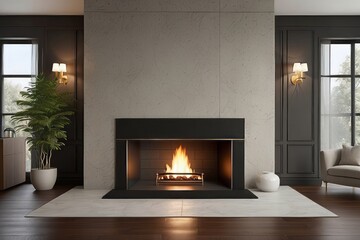 Modern Fireplace with Black Trim in a Contemporary Living Room