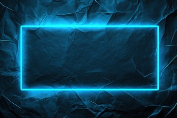 Dark wrinkled paper background, blue neon light and rectangle shape with horizontal banner , ai