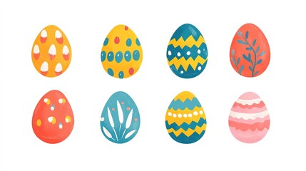 Colorful Easter Eggs in Various Designs and Patterns, Perfectly Arranged on a Soft Background, Celebrating the Festive Spirit of Easter with Vibrant Hues and Creative Details