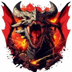 Obraz premium Fiery Dragon with Open Mouth and Red Wings