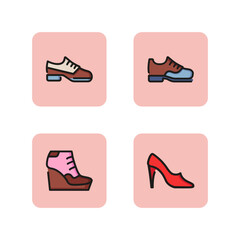 Leather shoes line icon set. Male shoes, female shoe with high heel and platform. Footwear concept. Can be used for topics like shoe store, fashion, style