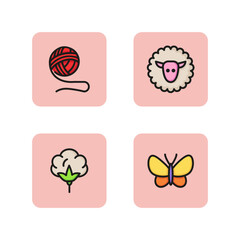 Raw materials line icon. Fiber, wool, cotton, silkmoth, threads. Fabric concept. Can be used for topics like organic production, natural material, clothing industry, knitting.