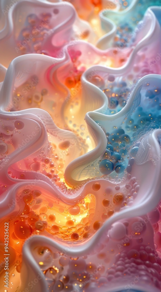 Poster 3d abstract background with swirling shapes and colors, creating an artistic and dynamic composition