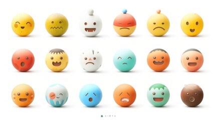 Naklejka premium 3D Emojis with Various Expressions.
