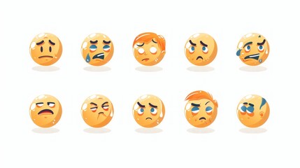 Naklejka premium Set of 9 cartoon emoticons with different facial expressions.