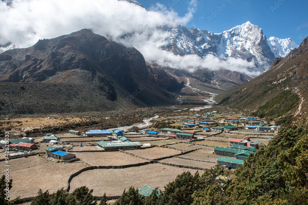 Wall mural scenery view of thame, a traditional sherpa village, is located at an altitude of around 3,800 meter