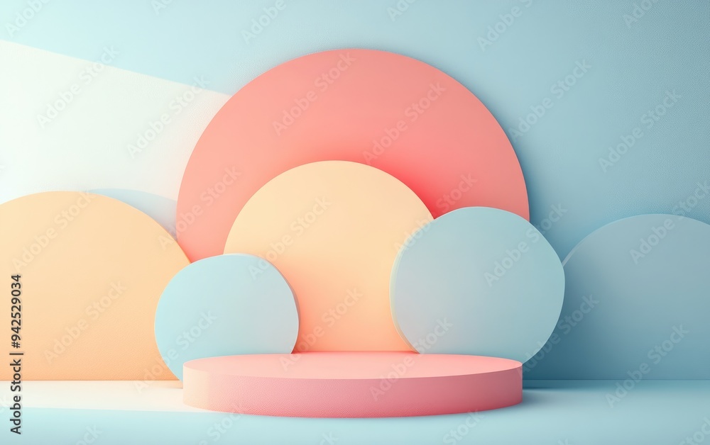 Poster 3D rendering of a composition featuring geometric paper shapes with a color gradient