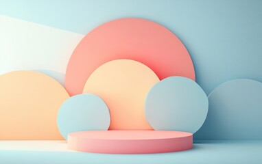 Fototapeta premium 3D rendering of a composition featuring geometric paper shapes with a color gradient