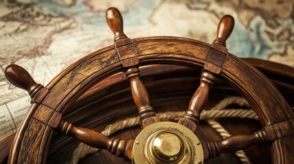 Vintage Ship Wheel on a Nautical Map